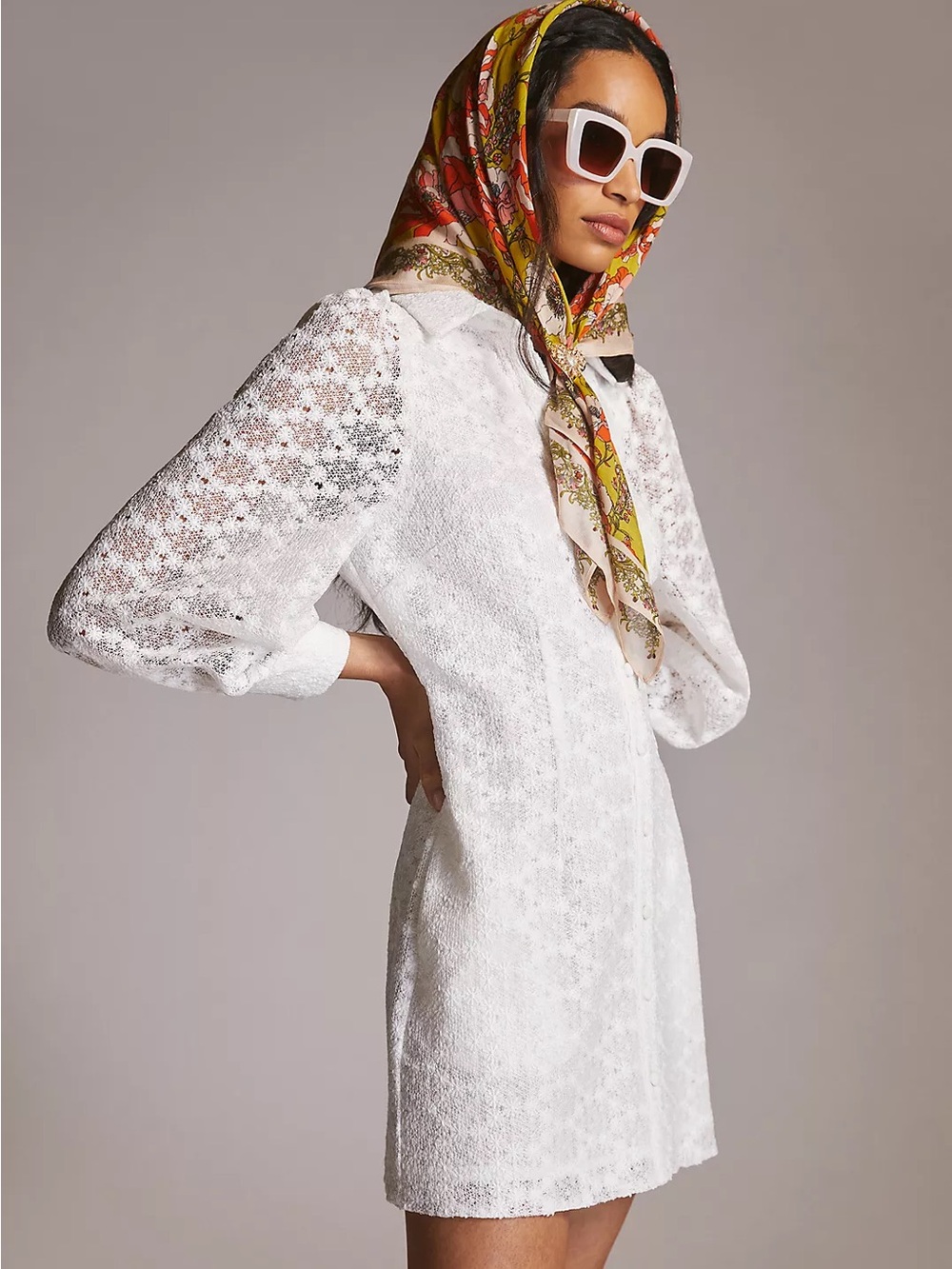 Mare Mare x Anthropologie Lace Collared Button Down White Dress Sz S
